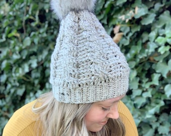 cable crochet hat pattern, easy crochet cabled hat, crochet hat pattern, The Dakota Beanie crochet pattern