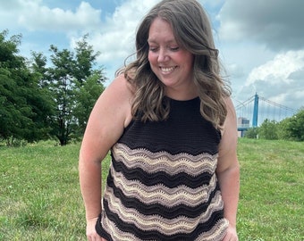 Crochet Tank Top Pattern, Wavy Striped Design (Digital PDF)