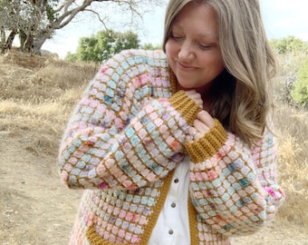 Cozy crochet cardigan, colorful crochet pattern, The Magnus Cardigan crochet pattern and tutorial