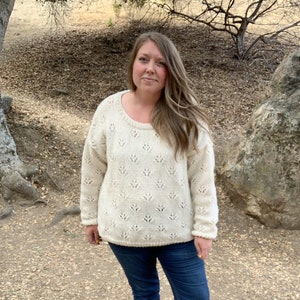 lacy pullover sweater knitting pattern, cozy pullover sweater, The Bexley Pullover knitting pattern