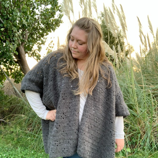 Oversized Cape Crochet Pattern, simple crochet pattern, easy and modern crochet cardigan, crochet cape pattern, The Guthrie Cape