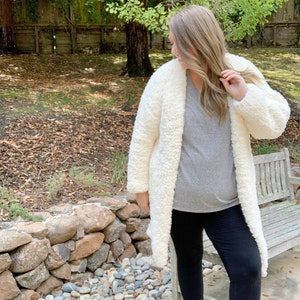 easy knit cardigan, sherpa cardigan pattern, The Lottie Cardigan, Beginner knitting pattern