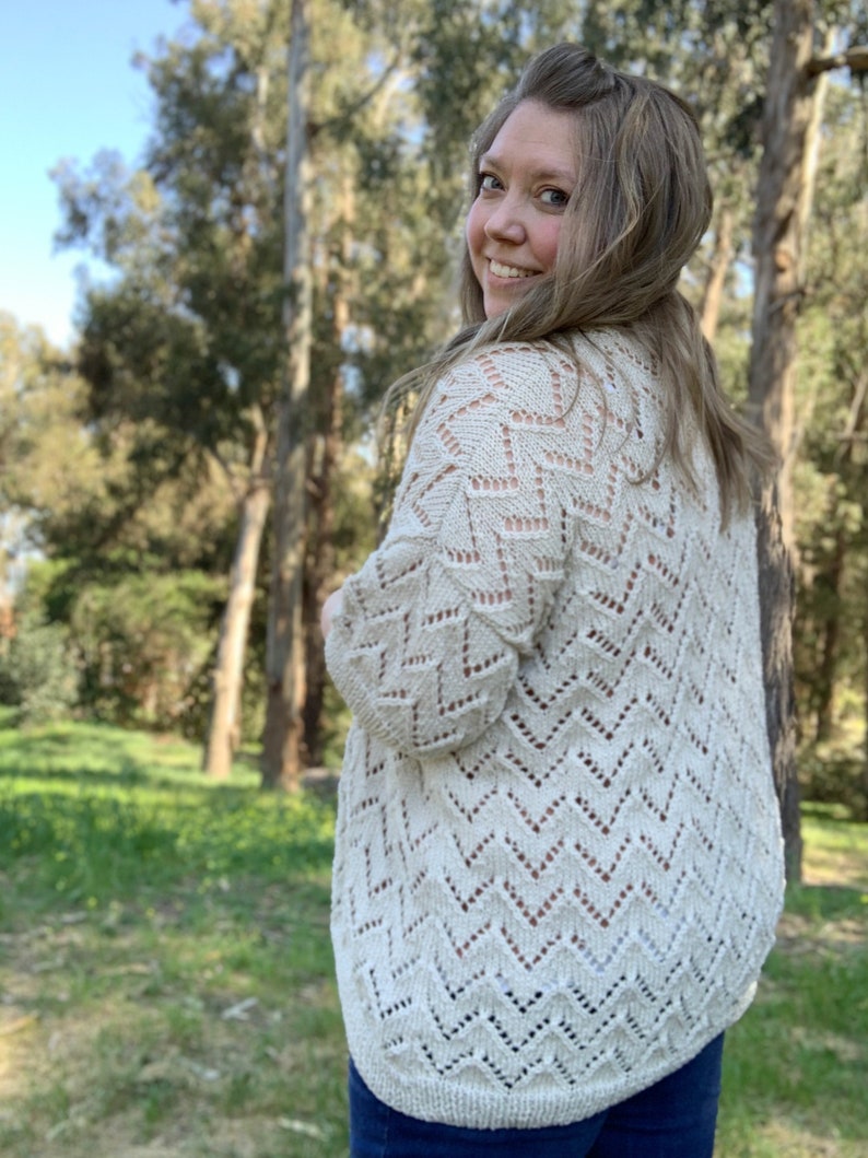 Knit Cardigan Pattern, lightweight knit cardigan, chevron lace cardigan, The Arlo Cardigan knitting pattern image 2