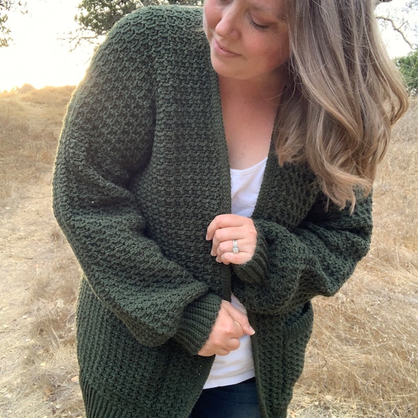 Textured Crochet Cardigan Pattern, Oversized Pockets (PDF Pattern)