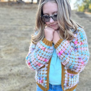Cozy colorful cardigan for kids, The Mini Magnus Cardigan Crochet Pattern, kid&#39;s cardigan crochet pattern