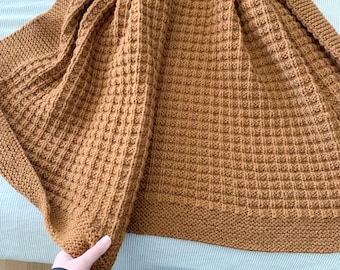 easy knit blanket pattern, beginner friendly throw blanket, The Parker Throw, throw blanket knitting pattern