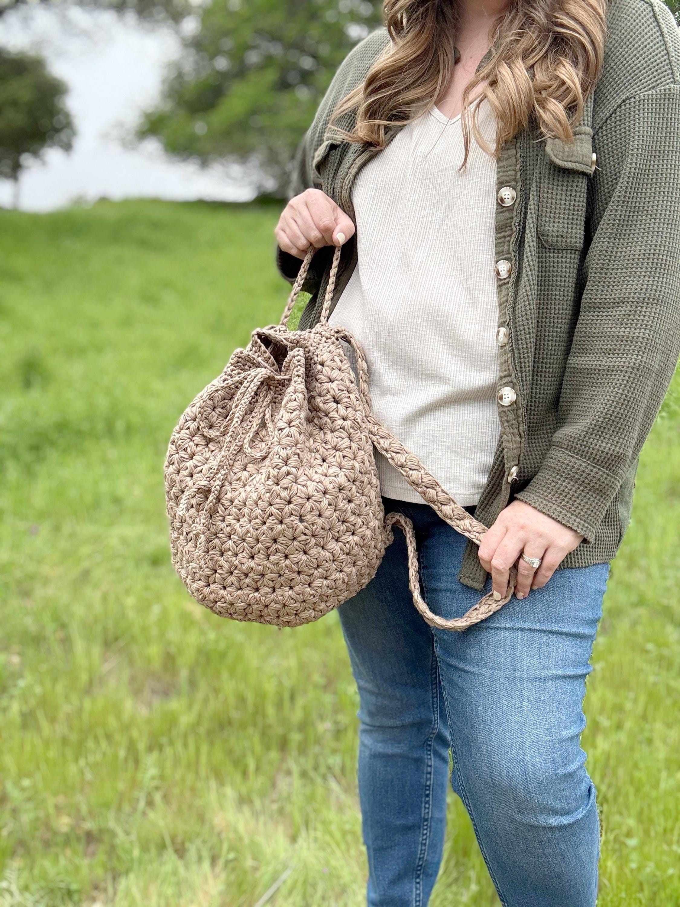 Crochet Drawstring Backpack, the Kelan Carryall, Jasmine Stitch