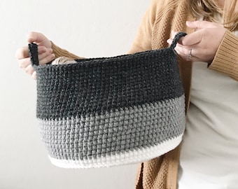 Häkelkorb Muster, einfacher Häkelkorb, Häkelkorb mit Schrift, Häkelanleitung, The Aggie Basket