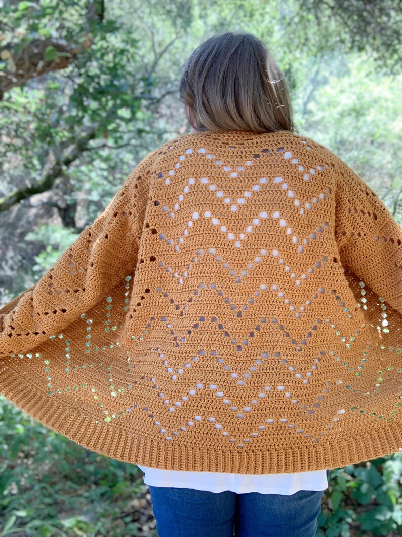 easy crochet cardigan pattern, chevron lace crochet cardigan, The Aydin Cardigan, inclusive sizing crochet pattern image 3