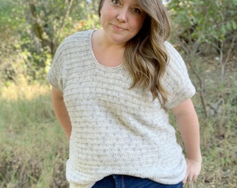 summer crochet top pattern, short sleeve summer top pattern, The Harlee Tee, crochet cotton tee