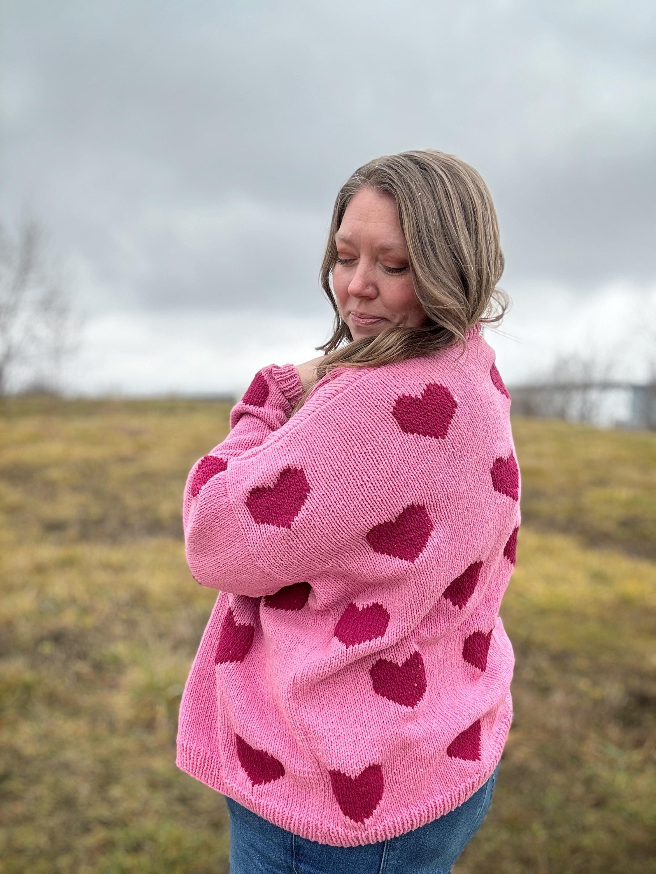 Rosa Pullover Mit Herzen Damen Pink Sweater With Red Heart