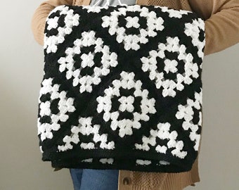 Mabel Blanket Crochet Pattern: Black and White Granny Square (PDF Pattern)