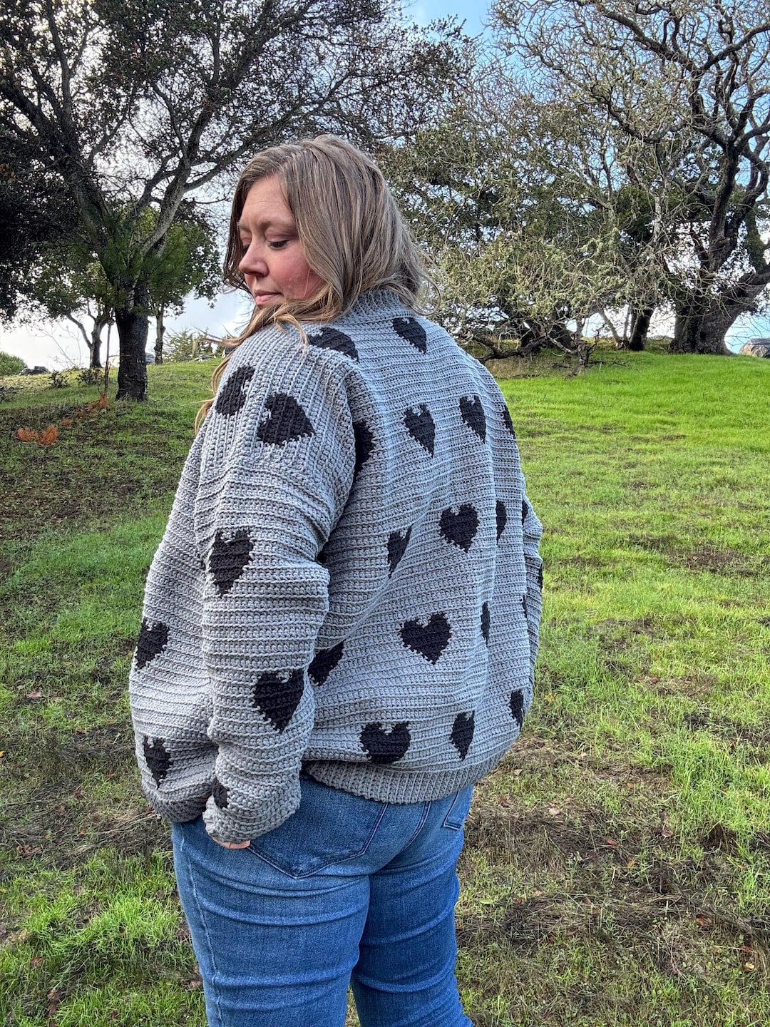 Heart Cardigan, Crochet Heart Cardigan Pattern, the Esme Cardigan Crochet Pattern, All Over Hearts Cardigan