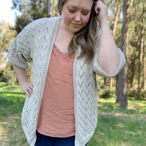 Knit Cardigan Pattern, lightweight knit cardigan, chevron lace cardigan, The Arlo Cardigan knitting pattern image 4