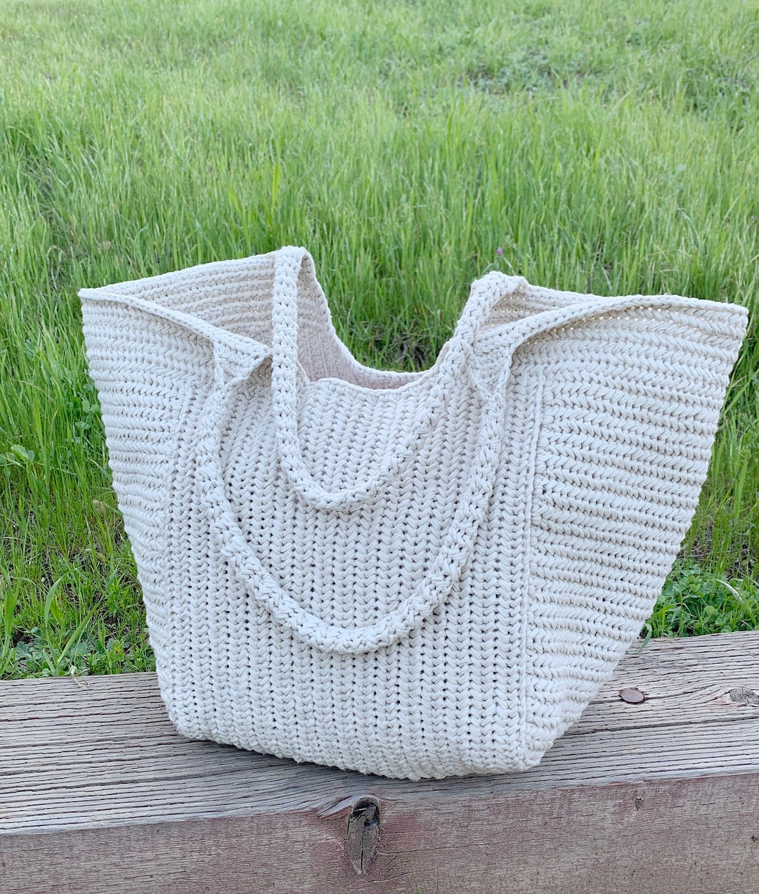 Large Crochet Tote Bag Pattern, Herringbone Stitch Crochet Tote, the
