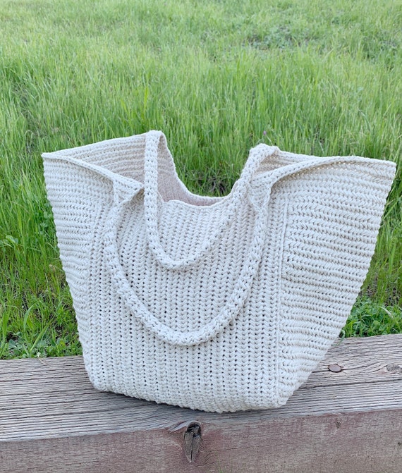 Large Crochet Tote Bag Pattern, Herringbone Stitch Crochet Tote 