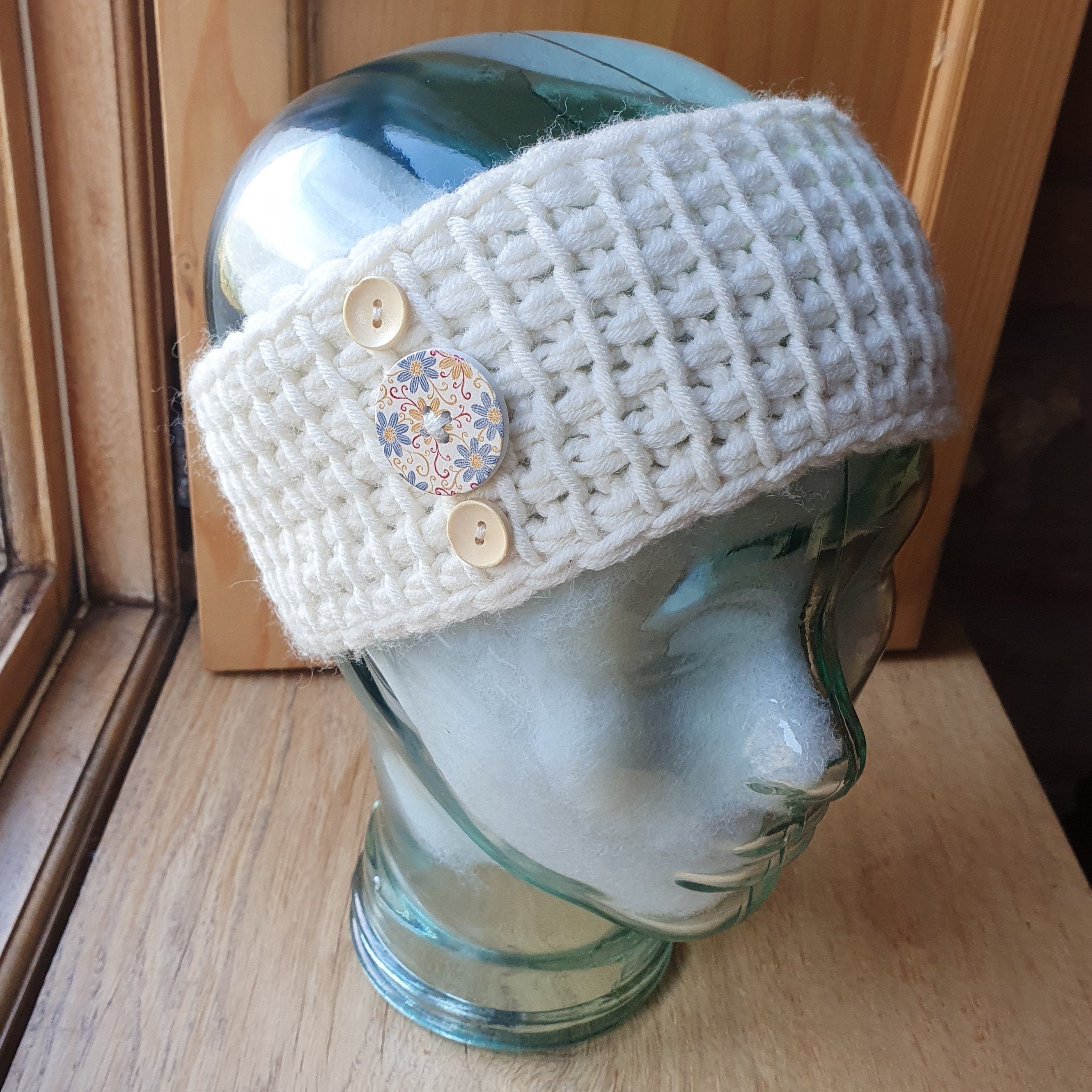 Soft cream headband with button feature Etsy