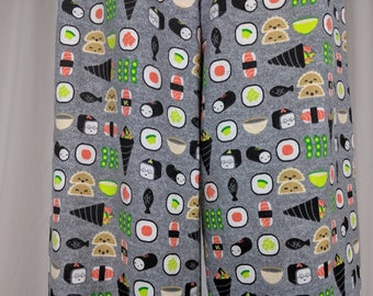 Sushi Print Flannel Pajama Pants, High Waist Lounge Wear