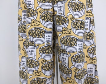 Mac -N- cheese print women pajama pants, loose fit comfy pants, high waist flannel lounge pants, food print jammies, pajama gifts