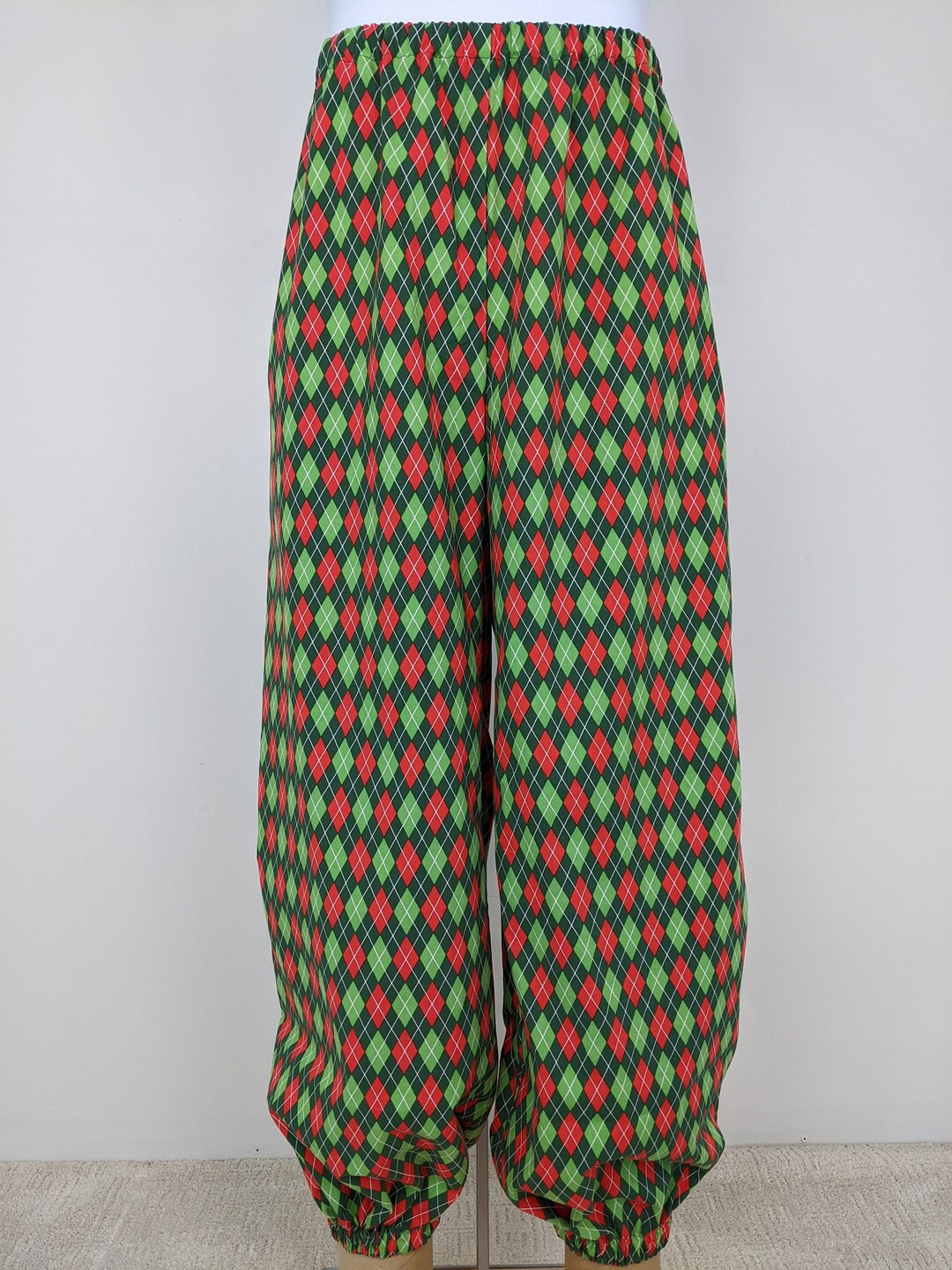 Adult Red and Green Costume Pants, Diamond Print Cotton Clown Jumpsuit ...