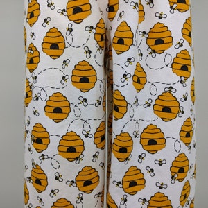 bee print pajama pants, women pajama bottoms, elastic waist comfy pants, flannel comfort wear, loose fit lounge pants, bee lover pajama gift