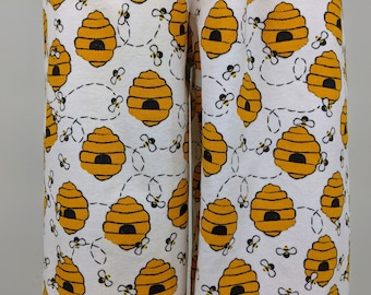 Handmade Bee Print Flannel Pajama Pants, Women's Lounge Wear