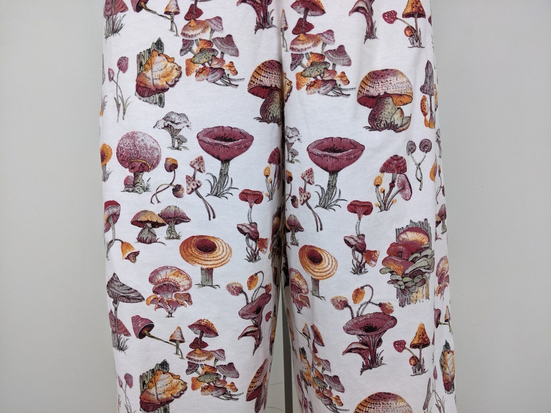 Mushroom Print Women Pajama Pants, Loose Fit Soft Pajama Bottoms, High Waist Comfy Pants, Winter ...