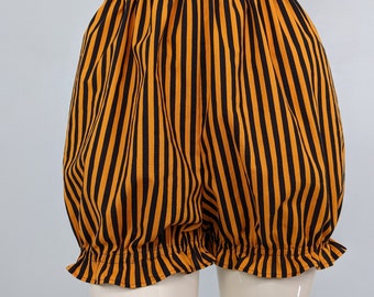 Orange and black striped ruffle bloomers, women costume puffy shorts, high waist cotton pumpkin shorts, circus costume clothing accessories