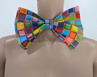 Large costume bow tie, multi colored checkered clown tie, men/ women costume party clothing accessory,  professional clown gift