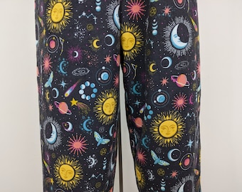 Iconos celestiales imprimen pantalones de pijama para mujer, pantalones cómodos de cintura alta, ropa de salón de franela suave, pijamas con estampado divertido, regalos de pijama con temática celestial