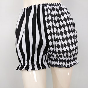 Ruffled Cotton Jester Bloomers: Black & White Costume Shorts