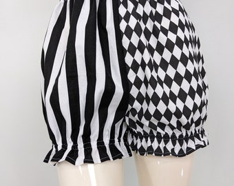 Ruffled Cotton Jester Bloomers: Black & White Costume Shorts