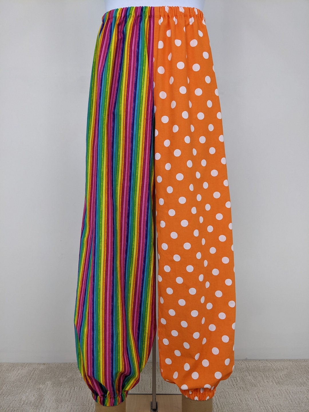 Adult Costume Pants, Men / Women Clown Clothing, Multi Colored Polka