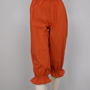 Women polka dot ruffled bloomers, orange / black costume pants, clown clothing, cotton costume undergarments, female dance outfits