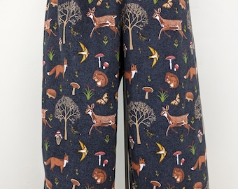 Woodland Print Pajama Pants: Women's Cotton Flannel Lounge Wear