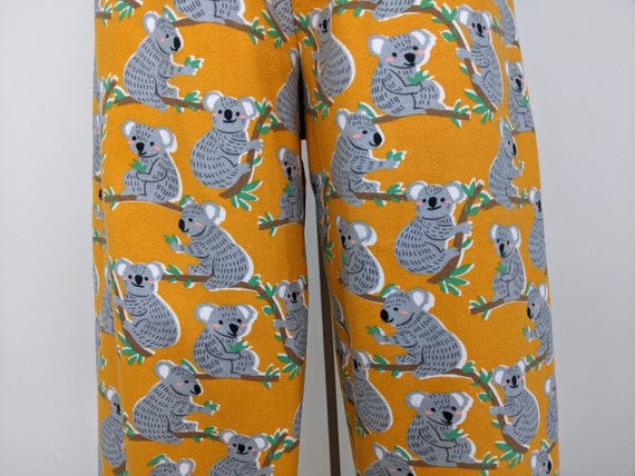 Koala Print Pajama Pants, Women Soft Flannel Sleepwear, Comfy