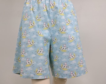 Women cow print elastic waist cotton shorts
