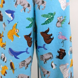 Animal print pajama pants, women zoo animal print flannel sleepwear, loose fitting elastic waist lounge pants, animal lover pajama gift