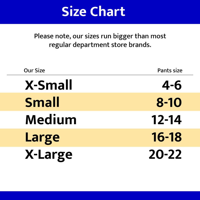 Puede incluir: Tabla de tallas para pantalones, que muestra la talla de pantal&oacute;n correspondiente para cada talla: XXS (4-6), XS (8-10), S (12-14), M (16-18), L (20-22).