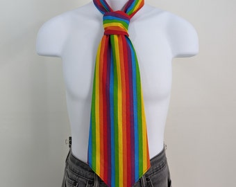 Giant rainbow costume neck tie, adult clown clothing accessory, x-large striped cotton tie, birthday party outfits, adult gag gifts