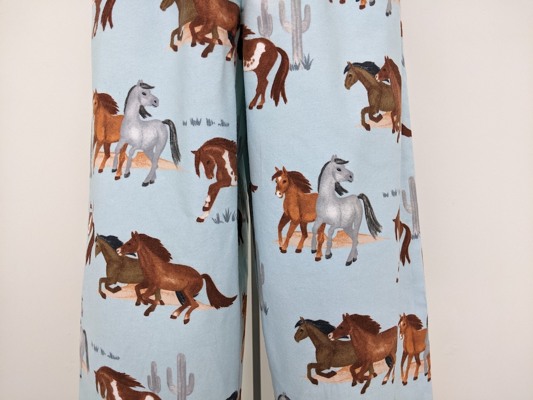 Horse Print Women Pajama Pants, Soft Flannel Lounge Wear, High Waist