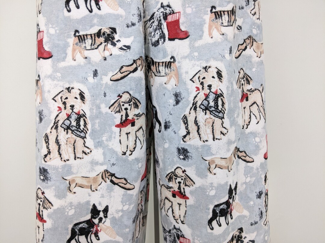 Dog Print Pajama Pants, Women Flannel Lounge Wear, High Waist Comfy
