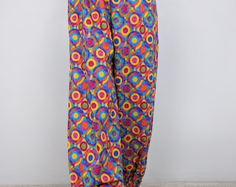 Multicolor Geometric Print Harem Pants: Unisex Clown Costume