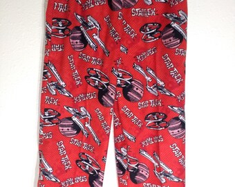 star trek pajama pants,sleep pants,boys,girls size 5 handmade USA, flannel fabric,elastic waistband spaceship printed pj's ready to ship