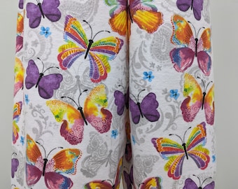 Handmade Butterfly Print Flannel Pajama Pants, Women's Lounge Wear