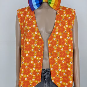 Adult x-large costume vest with large bow tie, men / women open front reversible cotton vest, gender neutral clown clothing, festival top