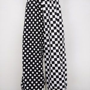 Adult costume pants, men /women clown clothing, black and white checkered / polka dot print festival outfits, pull on style clown pants