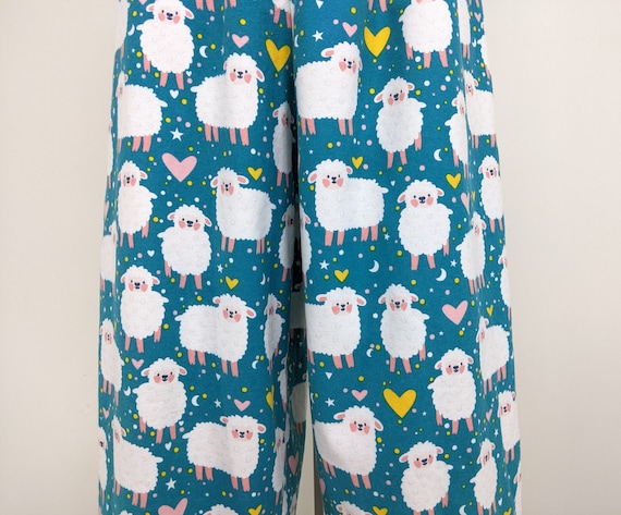 Sheep Print Pajama Pants / Women Soft Flannel Pajama Bottoms