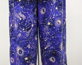 Zodiac print pajama pants, women soft winter lounge wear, high waist comfy flannel pants, constellations theme clothing gifts