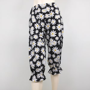 Women costume ruffled bloomers, daisy print pantaloons, pull up cotton knee breeches, adult clown clothing, floral print quirky clothing